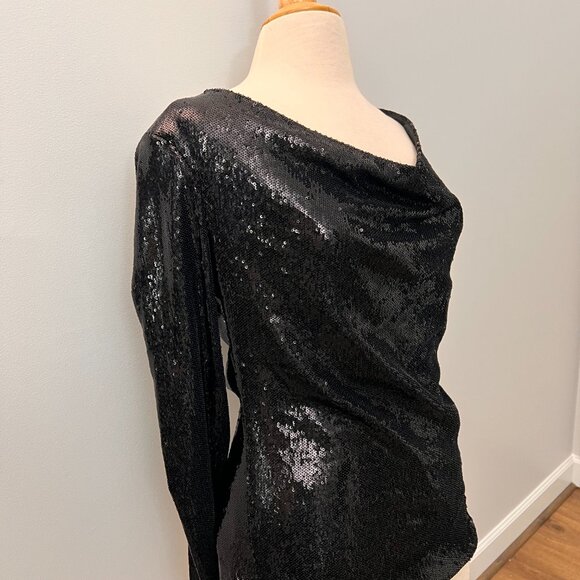 Ramy Brook Ash Black Sequin Drape Cowl Neck Top Sz S - Picture 3 of 16